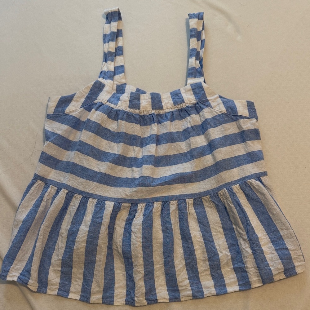 LOFT Blue and Cream Checkered Top